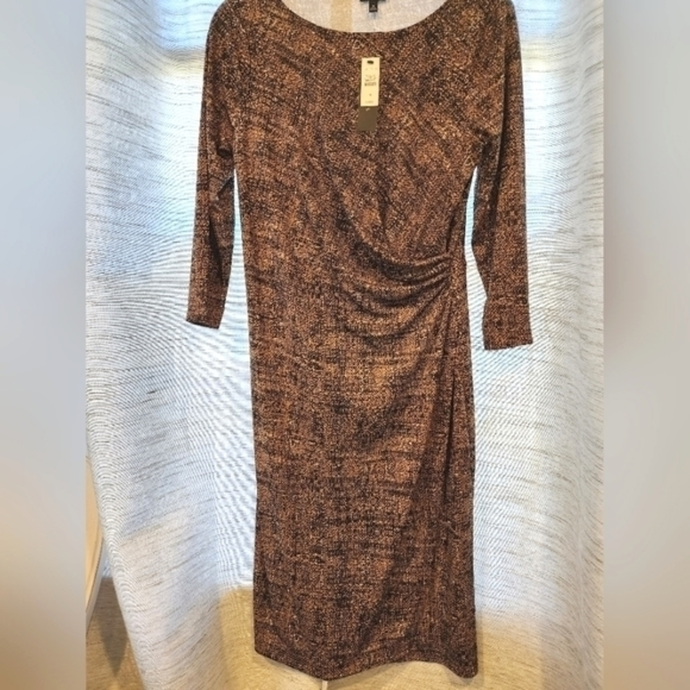 Talbots Size Medium 3/4 length‎ Sleeve Brown Black Dress NWT